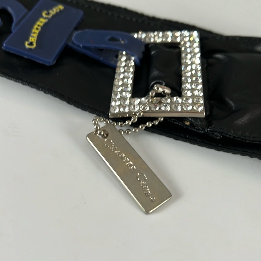 Charter Club Vintage Black Vegan Leather Wide  Belt Rhinestone Buckle Size L New